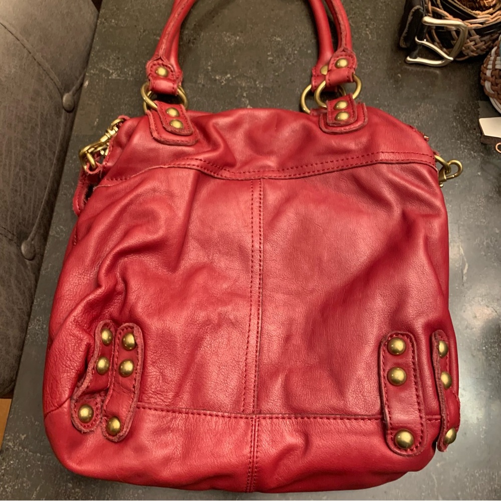 Linea Pelle Red Leather Shoulder Bag with Gold Hardware - Picture 3 of 7